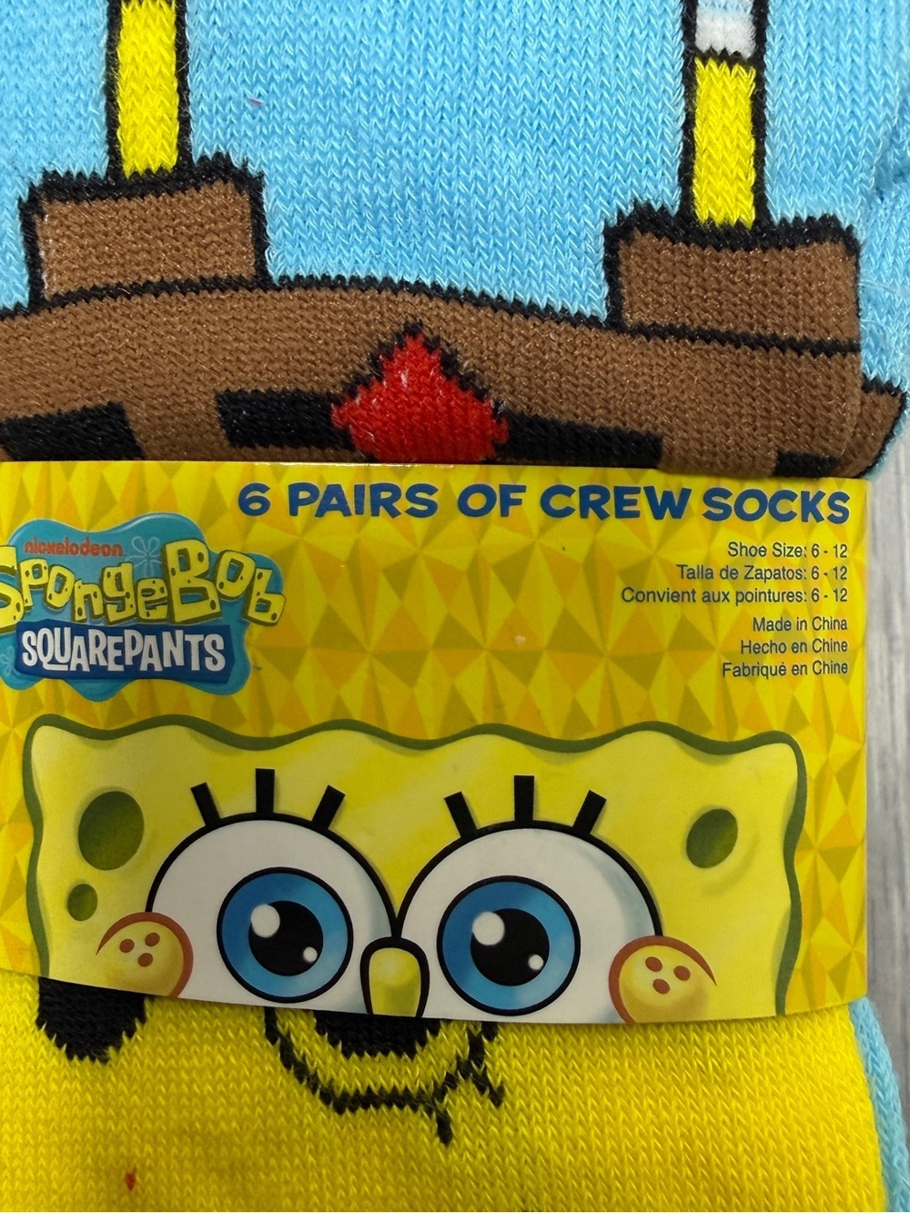 NWT SpongeBob SquarePants 6-Pack Crew Socks Set Nickelodeon Y2K Nostalgia - Picture 2 of 6